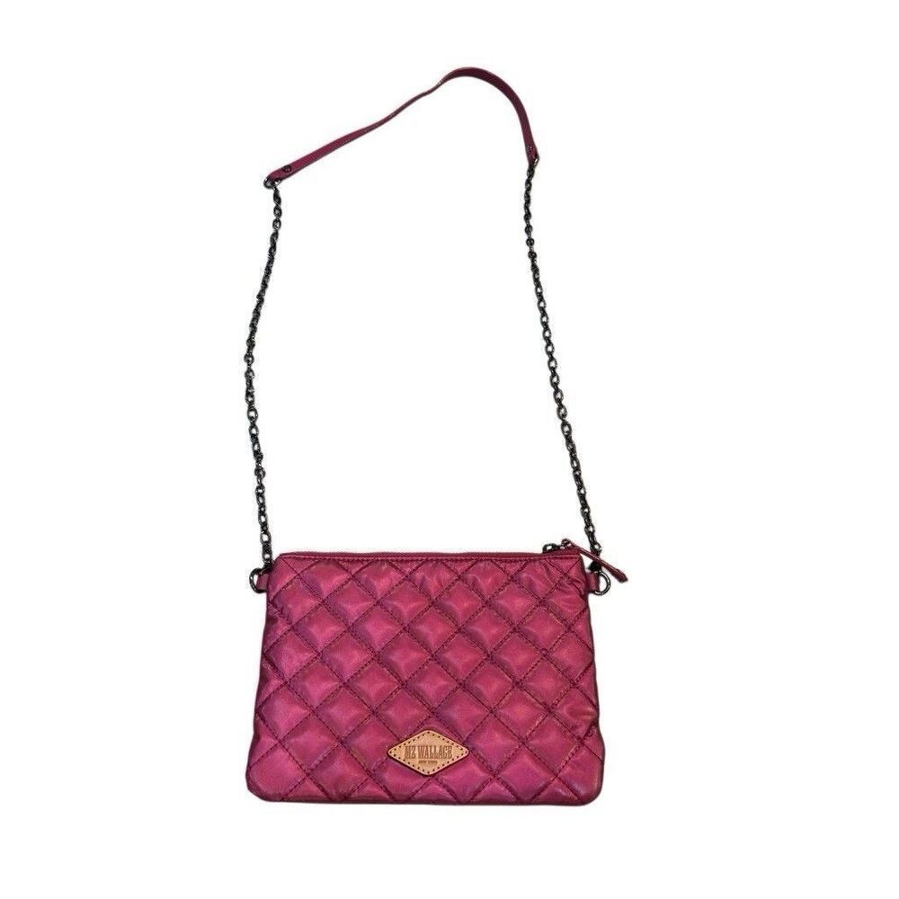 MZ Wallace Metro Flat Crossbody Bag Pink Chain Strap